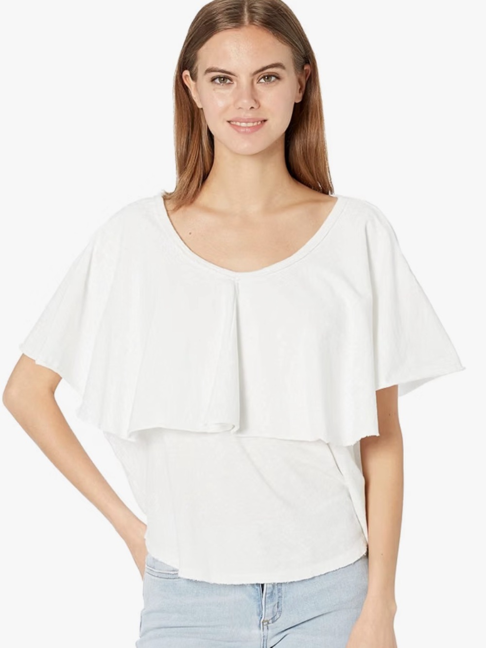 Free People White Layered Flutter Crop Top Large